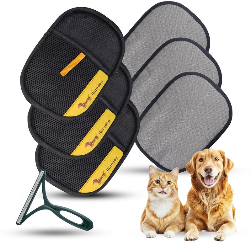 Rorodog 3-Pack Magic Brush Pet Hair Removal Gloves with A Hair/Lint Removal Tool – Remove Cat/Dog Fur from Clothing, Furniture, Car Seats, Bedding & Carpet - Image 1